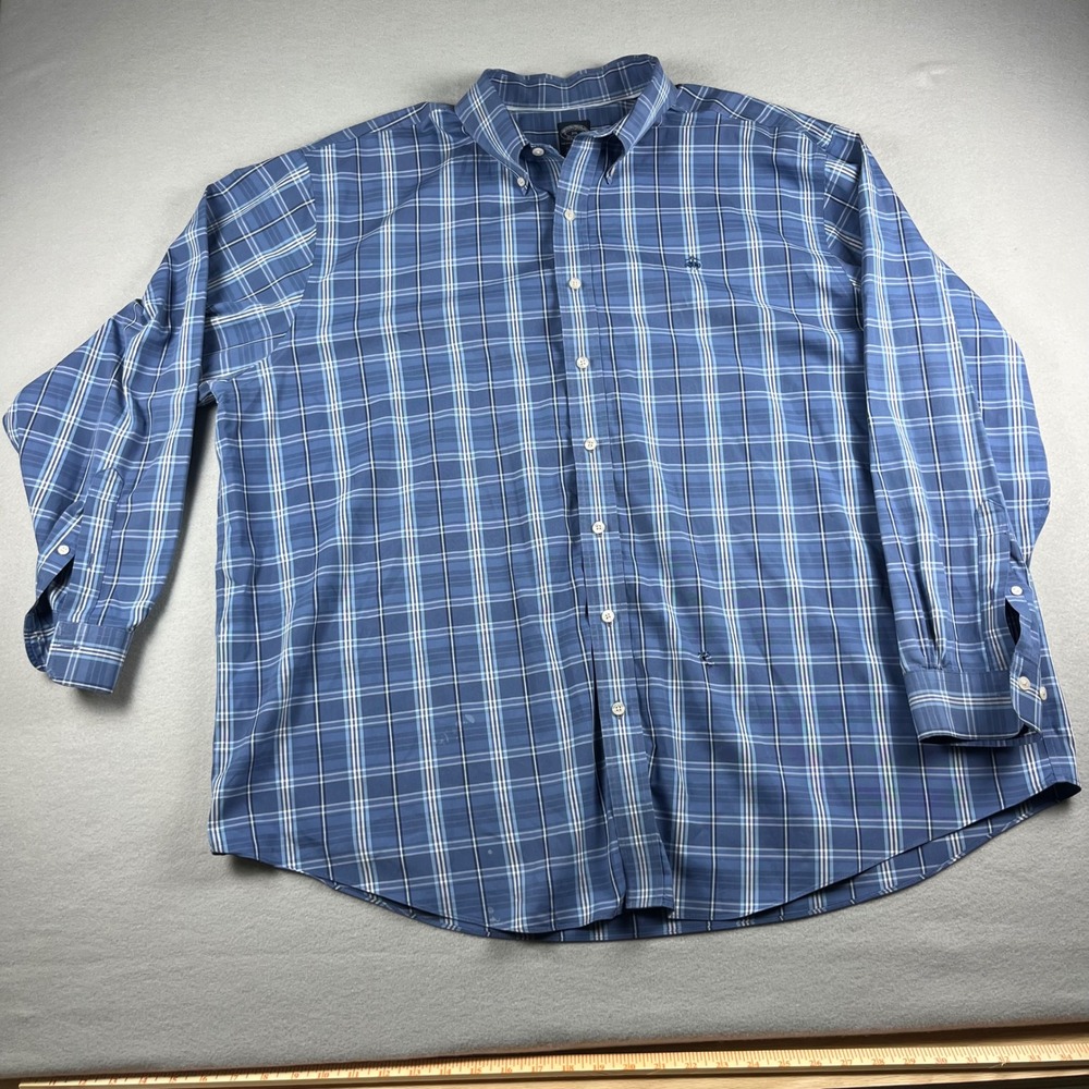 Brooks‎ Brothers Mens 2XL Blue Plaid Non-Iron Supima Cotton Button Down Shirt